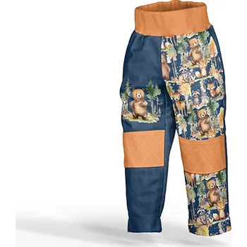 Panel se střihem 158 softshell kalhoty lesní dobrodružství zvířátek tmavě modrá