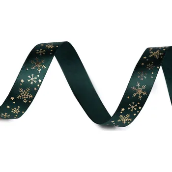 Stuha Vánoční saténová stuha vločky 15 mm Varianta: 2 zelená vánoční, Balení: 22.5 m