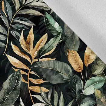 Látka softshell zimní pružný černo zlaté listí