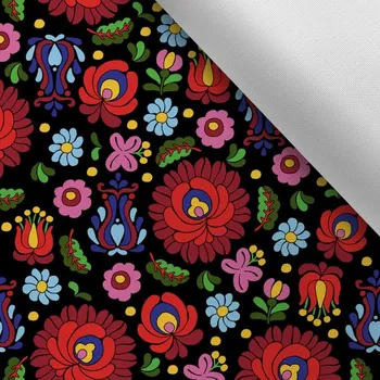 Látka s potiskem nepromokavý polyester TD/NS maďarská výšivka černá