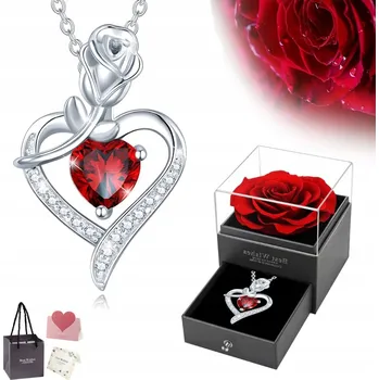 Náhrdelník Srebrny Naszyjnik Damski Řetízek Zawieszka Srdce Růže Visací Jako dárek