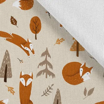 Funkční žebrovaný náplet metráž podzimní lišky béžové