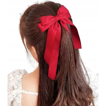 Elegantní červená sponka do vlasů ve tvaru mašle ze saténu, červená