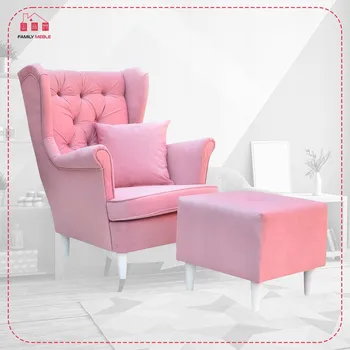 Křeslo Křeslo ušák Gaja s podnožkou, skandinávský styl, Family Meble, pastelově růžová