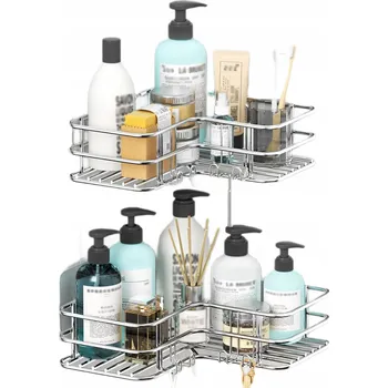 Drátěná police ROHOVÁ POLICE S KOŠÍKY DO SPRCHY BEZ VRTÁNÍ 2x ORGANIZÉR DO KOUPELNY