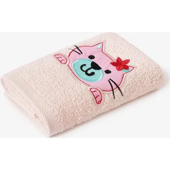 Dětský froté ručník - Kočička na světle růžové 30 x 50 cm
