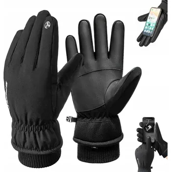 Rukavice TAKTICKÉ RUKAVICE SPORTOVNÍ PRACOVNÍ VODĚODOLNÉ NA KOLO S DOTYKOVOU VRSTVOU ČERNÉ