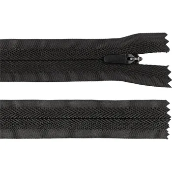 Zip Spirálový zip skrytý No 3 délka 25 cm na outdoorové oděvy a doplňky, semi-autolock, barva 322 černá