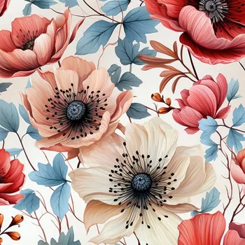 Látka na plavky, fitness oblečení s UV ochranou květiny s modrými listy