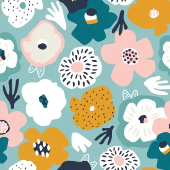 Látka s potiskem kočárkovina TD/NS veselé květiny - velký vzor