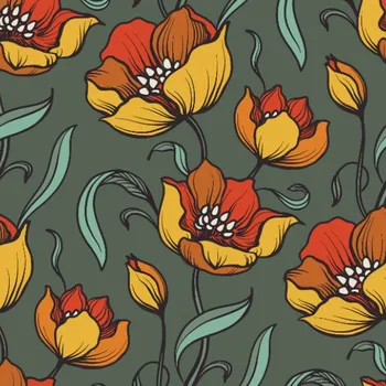 Strečový samet retro tulipány žluté