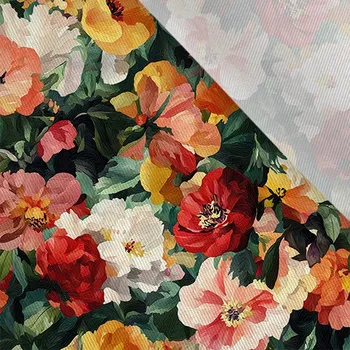 Šatovka / látka na šaty lesklá zahrada plná květin