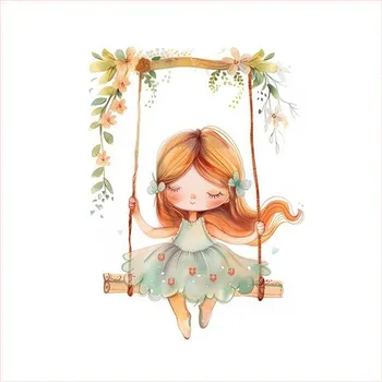 Panel z nepromokavého polyesteru 49x49 víla na houpačce