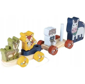 Dřevěná hračka Dřevěná hračka na tahání, přehlídka zvířat, vagónky, 6 dílků