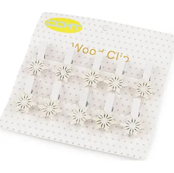 Vánoční dekorace Vánoční dřevěný kolíček vločka s glitry, barva 2 bílá AB