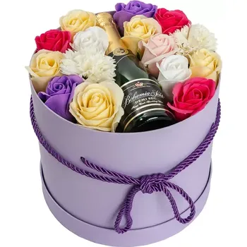 Mýdlo Mýdlová kytice Celebration | Fialový Flower Box + sekt