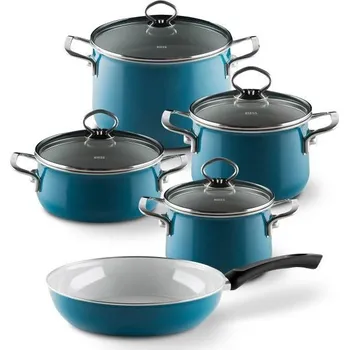 Sada nádobí RIESS Aquamarin Set modrá - sada 4 smaltovaných hrnců s pokličkami a pánví