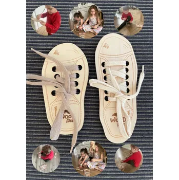 Dřevěná hračka Šněrovací dřevěné boty - Učení se zavazování tkaniček