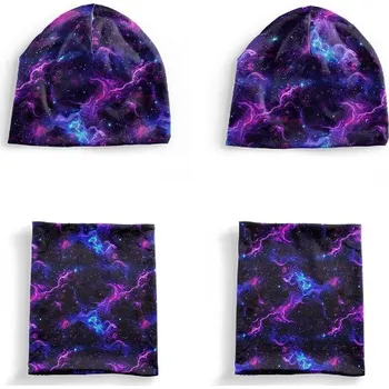Panel se střihem M funkční úplet set čepice a nákrčník nekonečný vesmír