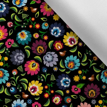 Látka s potiskem kočárkovina TD/NS folk flowers black