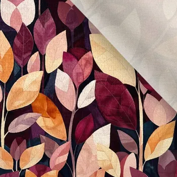 Látka samet/velvet Doris fialově bordové listy