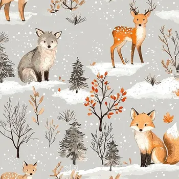 Fleece 240g zvířátka šedý les