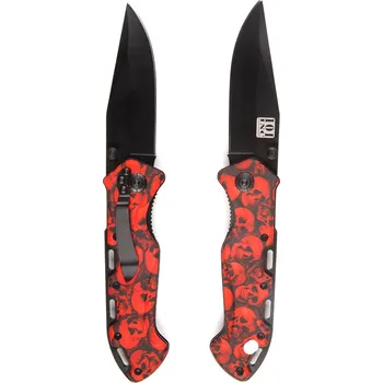 Bojový nůž Nůž zavírací 101 Inc Simp Skull hladké ostří - červený