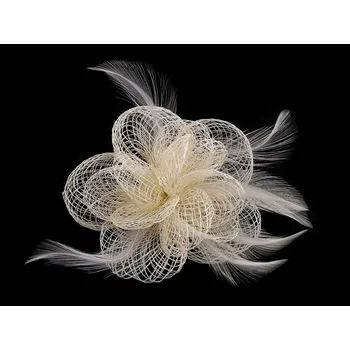 Brož Brož / ozdoba do vlasů květ s peřím, barva 1 režná světlá