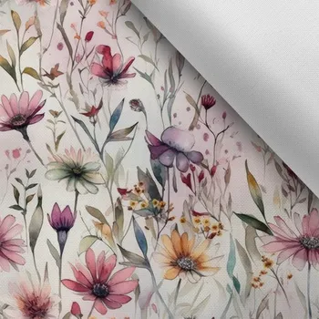 Látka s potiskem nepromokavý polyester TD/NS akvarelová louka Sia