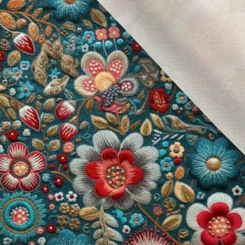 Látka samet/velvet ELIZA petrolejová výšivka potisk Mima