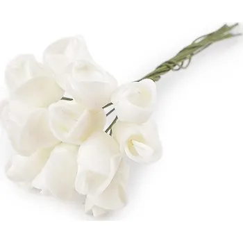 umělá květina Umělá pěnová mini růže na drátku - 2 krémová nejsvět.