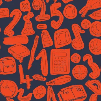 Látka s potiskem kočárkovina TD / NS Škola modro-červená