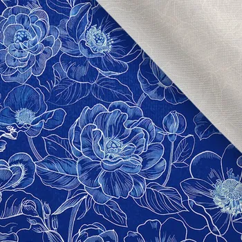 Látka samet/velvet Doris květiny imitace modrotisku