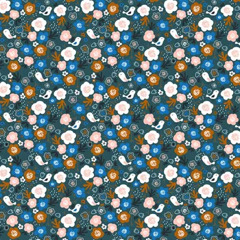 Funkční úplet na trička ptáček v květech tmavomodrý