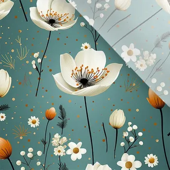 Umělé hedvábí / silky mírně elastické jemné květiny mentol