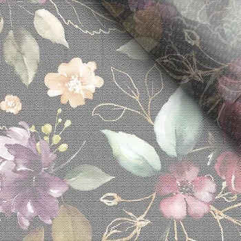 Měkký tyl zlaté květy černá