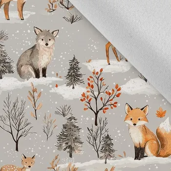 Látka softshell zimní pružný zvířátka šedý les