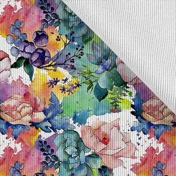 Funkční žebrovaný náplet metráž barevná zahrada