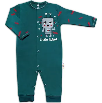 Baby Nellys Bavlněný kojenecký overal bez šlapek Little Robot, tmavě zelený Velikost: 68 (3-6m)