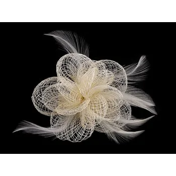 Ozdoba do vlasů Brož / ozdoba do vlasů květ s peřím, velké, 1 režná světlá