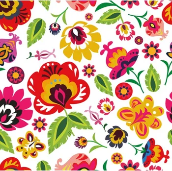 Strečový satén folk Ana na bílém