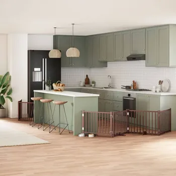 ohrádka pro psa zahrada-XL Zábrana pro psy s dvířky skládací 6 panelů hnědá 480 cm topol 3155745