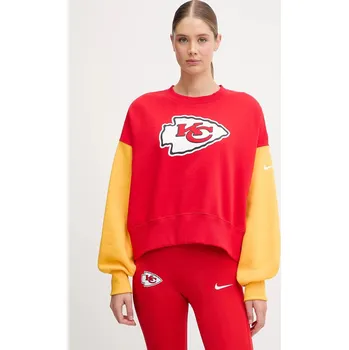 Dámská mikina Mikina Nike Oversized Crew Fleece dámská, červená barva, vzorovaná, 01D7-080K-7G-SD2 01D7.080K.7G.SD2 33X, vel. XS