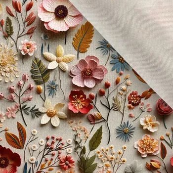 Látka samet/velvet Doris 3D květiny potisk Eleny