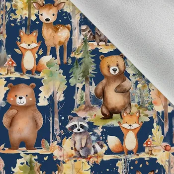 Softshell zimní lesní dobrodružství zvířátek tmavě modrá