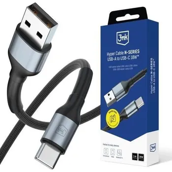 Datový kabel 3mk Hyper Cable N-SERIES USB-A / USB-C 1m 9V/2A 18W černá
