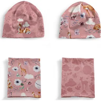 Panel se střihem XS funkční úplet set čepice a nákrčník nature/příroda starorůžová