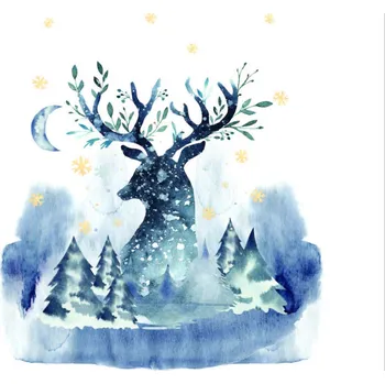 Látka funkční teplákovina PANEL L 40x60 zimní jelen bílý