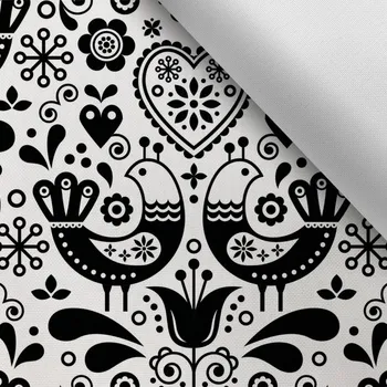 Látka s potiskem kočárkovina TD/NS ptáčky černé na bílém