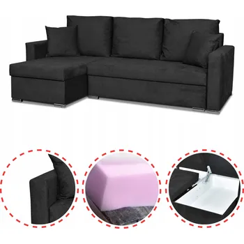 Sedací souprava Rohová Sedací Souprava rozkládací s funkcí spaní rohová sedačka Family Meble černý velur